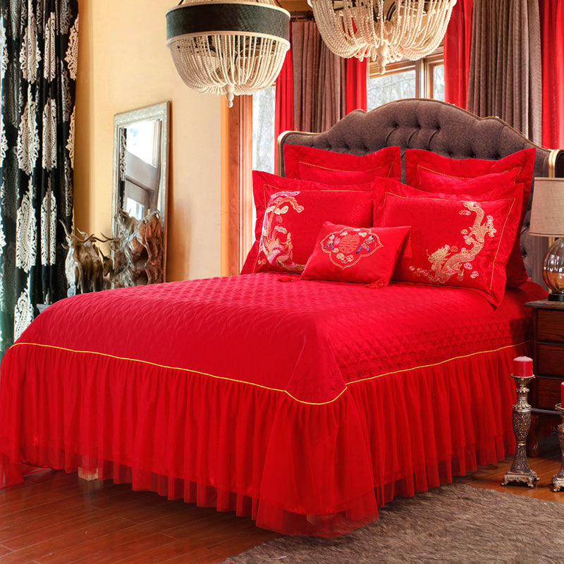 KTX-749011 Elegant Dragon and Phoenix Four-Piece Cotton Bedding Set - Suitable for Various Bed Sizes