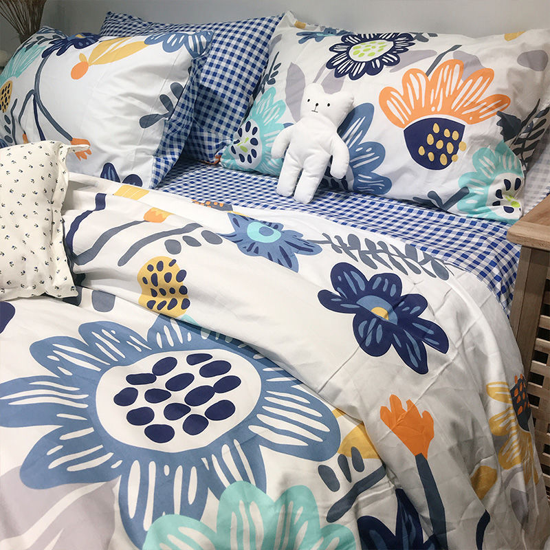 KTX-749331 Elegant Flower & Bird Pattern Polyester Single Bed Sheet Set for Student Dormitories - 3 Pieces