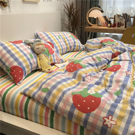 KTX-749331 Elegant Flower & Bird Pattern Polyester Single Bed Sheet Set for Student Dormitories - 3 Pieces