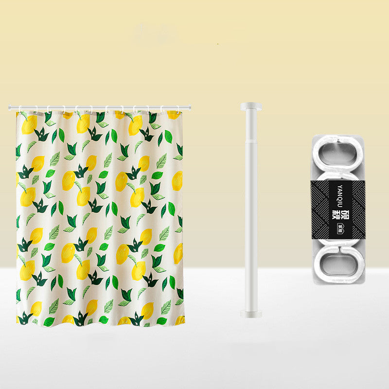 KTX-749715 Magnetic Anti-Mold Shower Partition Curtain, Thickened Polyester with Options for Water Retaining Strip and Rod in Summer Fruit Orange