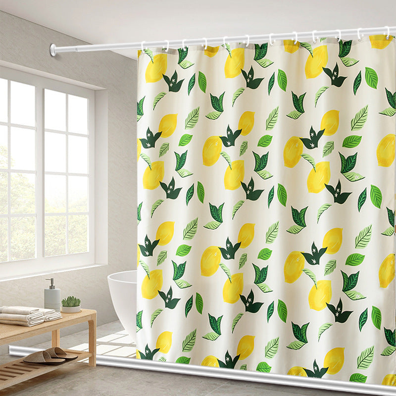 KTX-749715 Magnetic Anti-Mold Shower Partition Curtain, Thickened Polyester with Options for Water Retaining Strip and Rod in Summer Fruit Orange