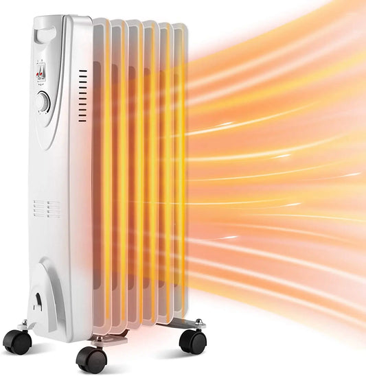 KTX-749779 Freestanding Oil Filled Radiator Heater with Adjustable Thermostat and Overheat Protection, 5 to 13 Fins, 220-240V
