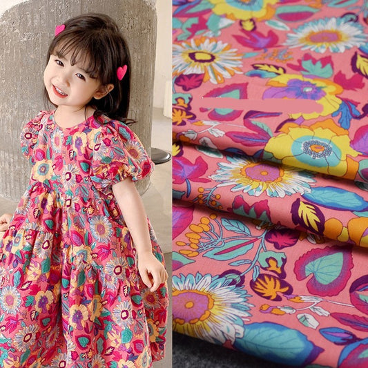 KTX-749843 Peach Pink Printed Mother-Daughter Skirt in 100% Cotton with Floral Design