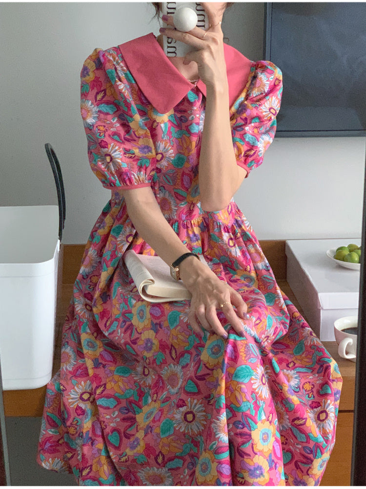 KTX-749843 Peach Pink Printed Mother-Daughter Skirt in 100% Cotton with Floral Design