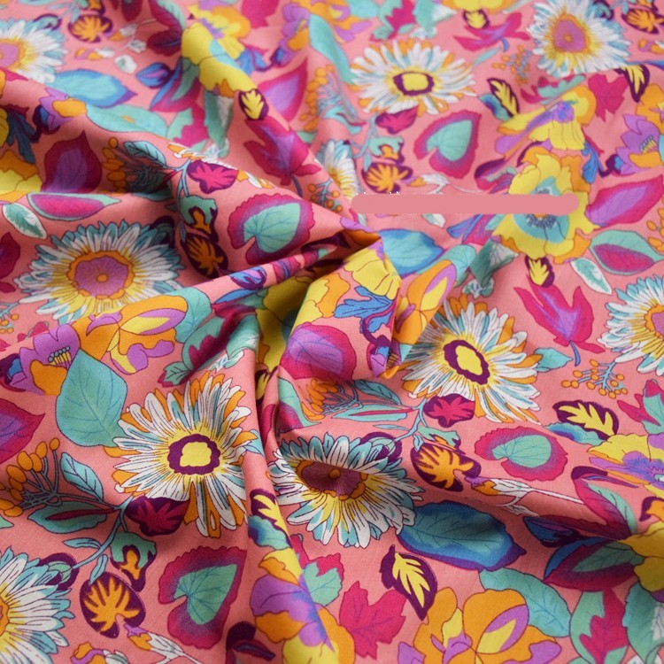 KTX-749843 Peach Pink Printed Mother-Daughter Skirt in 100% Cotton with Floral Design