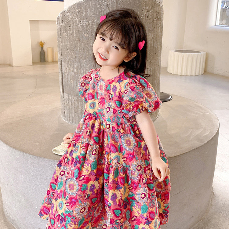 KTX-749843 Peach Pink Printed Mother-Daughter Skirt in 100% Cotton with Floral Design