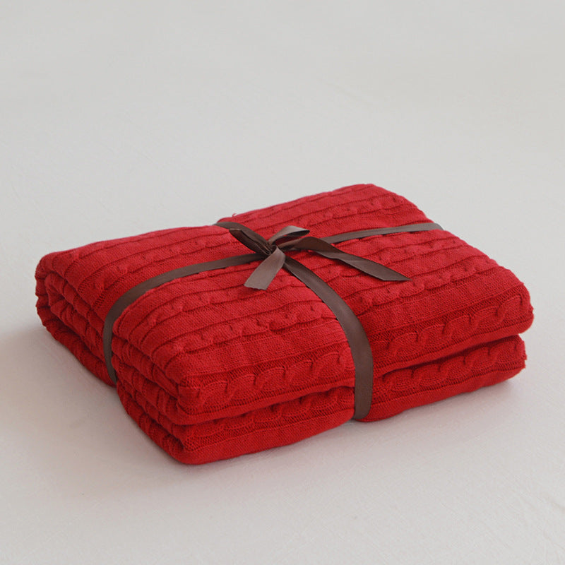 KTX-750163 Cotton Knitted Small Twist Blanket for Spring and Summer - 110x180cm and 180x200cm Options