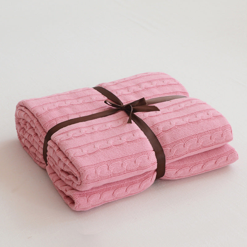 KTX-750163 Cotton Knitted Small Twist Blanket for Spring and Summer - 110x180cm and 180x200cm Options