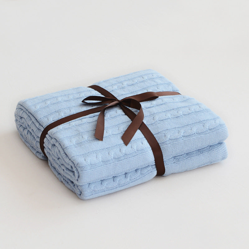 KTX-750163 Cotton Knitted Small Twist Blanket for Spring and Summer - 110x180cm and 180x200cm Options