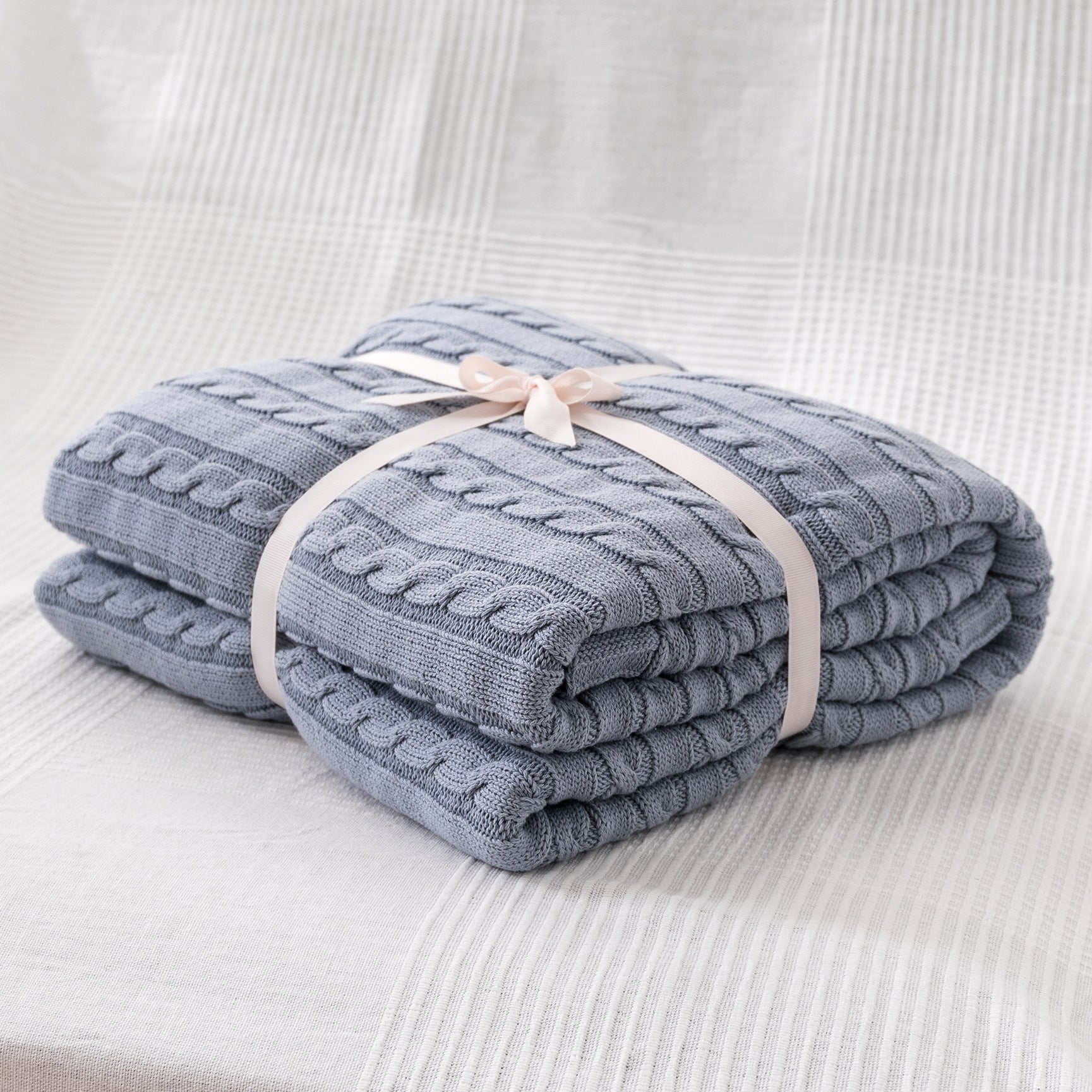 KTX-750163 Cotton Knitted Small Twist Blanket for Spring and Summer - 110x180cm and 180x200cm Options