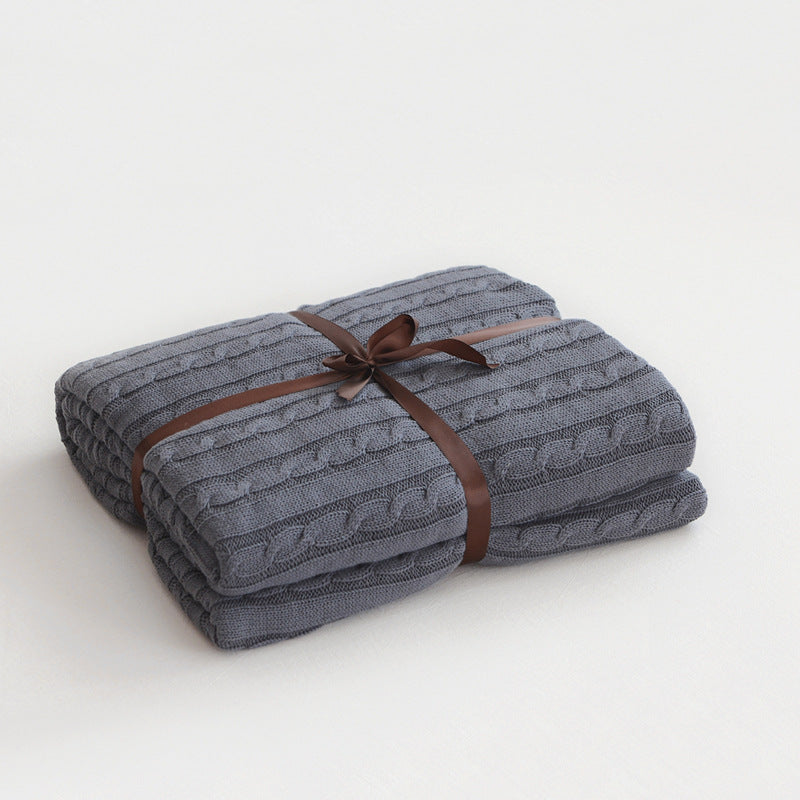 KTX-750163 Cotton Knitted Small Twist Blanket for Spring and Summer - 110x180cm and 180x200cm Options