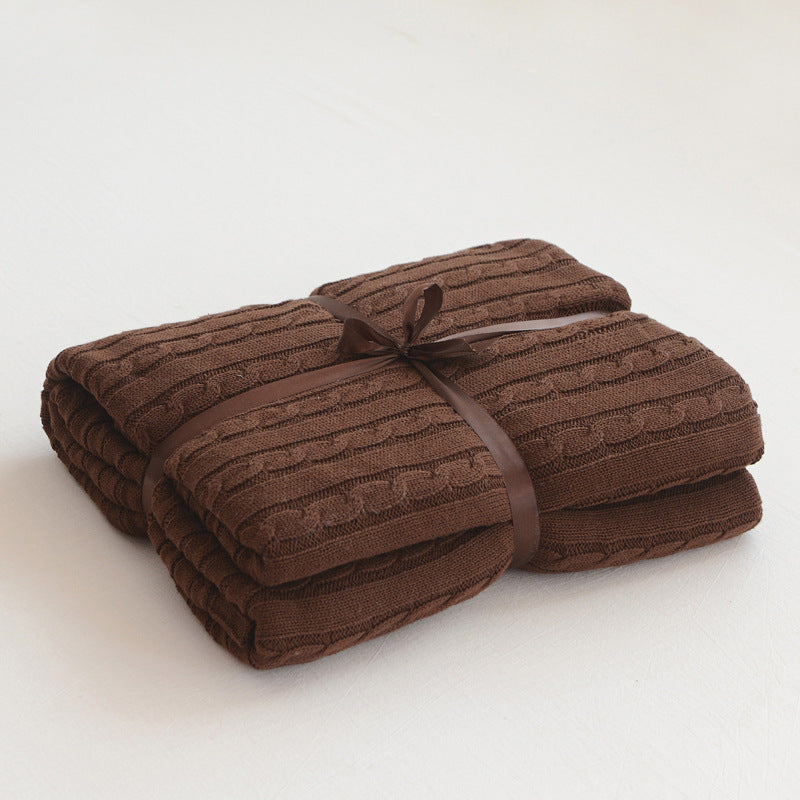 KTX-750163 Cotton Knitted Small Twist Blanket for Spring and Summer - 110x180cm and 180x200cm Options