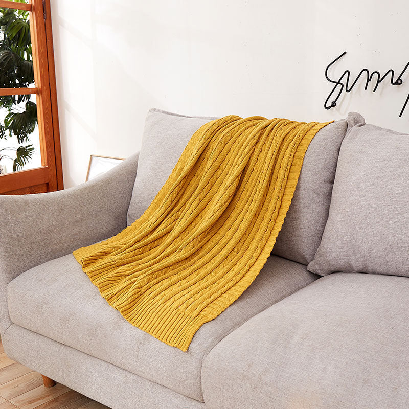 KTX-750163 Cotton Knitted Small Twist Blanket for Spring and Summer - 110x180cm and 180x200cm Options