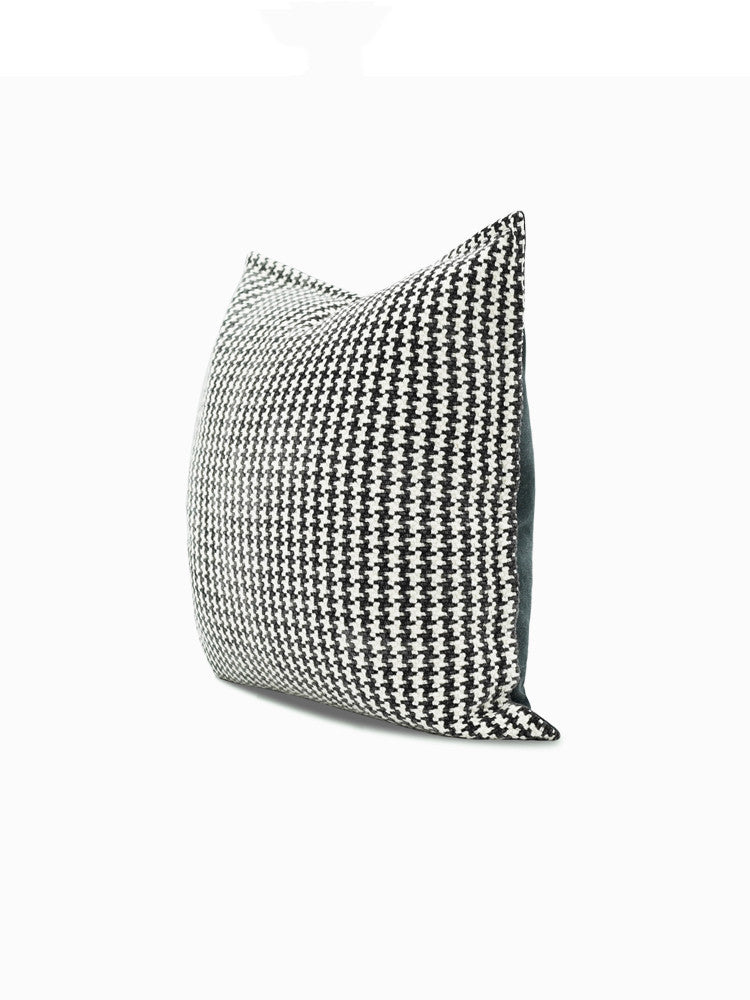 KTX-750995 Black and White Houndstooth Cotton Linen Cushion Pillow Available in Multiple Sizes