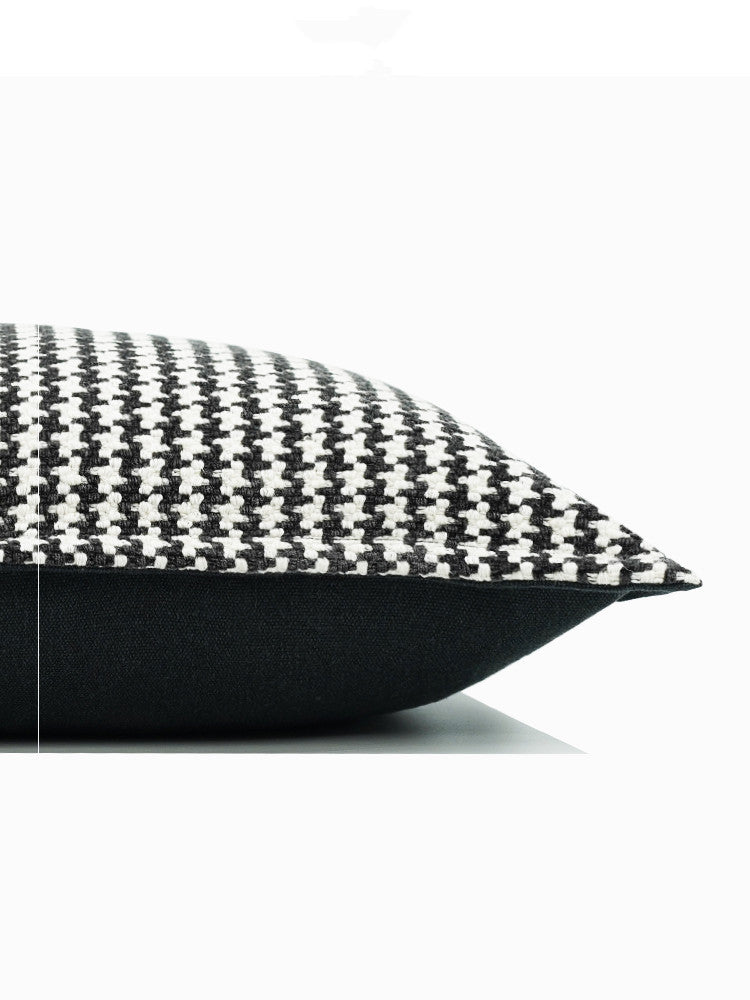 KTX-750995 Black and White Houndstooth Cotton Linen Cushion Pillow Available in Multiple Sizes