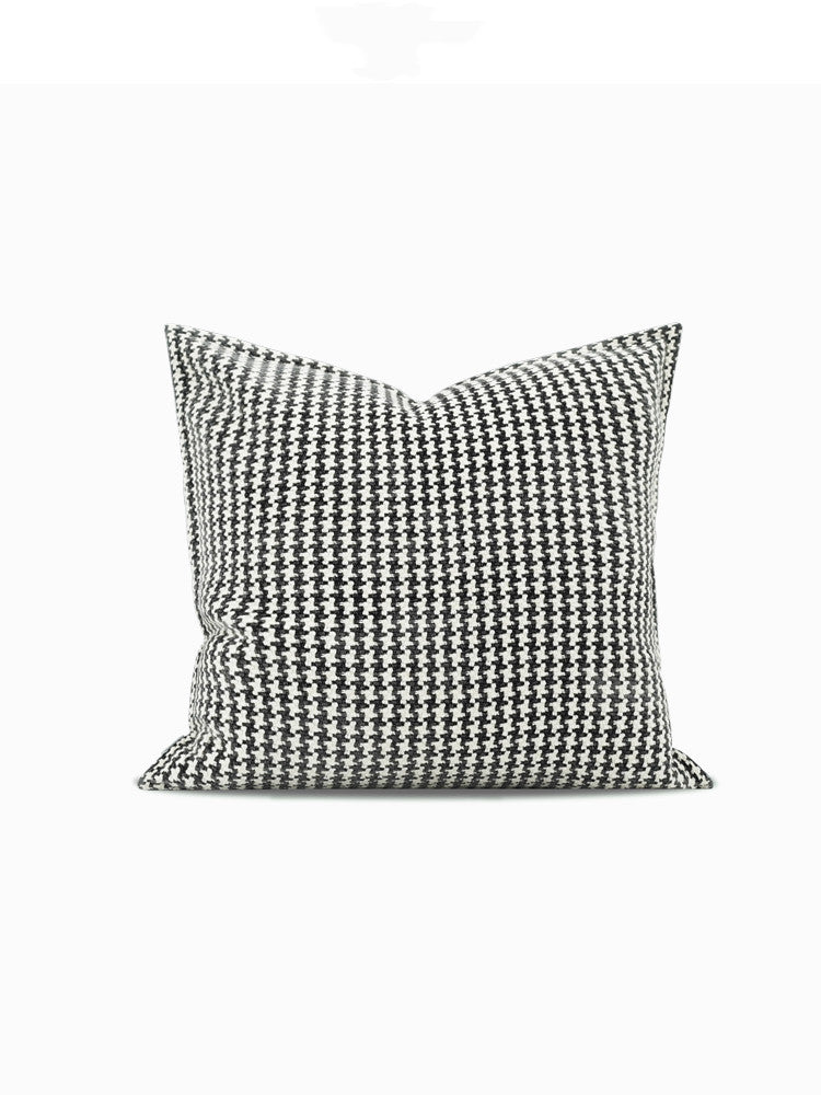 KTX-750995 Black and White Houndstooth Cotton Linen Cushion Pillow Available in Multiple Sizes