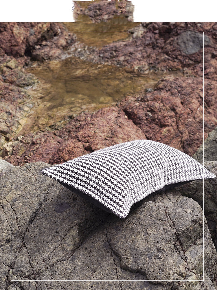 KTX-750995 Black and White Houndstooth Cotton Linen Cushion Pillow Available in Multiple Sizes