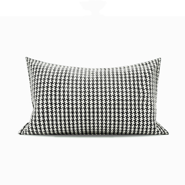 KTX-750995 Black and White Houndstooth Cotton Linen Cushion Pillow Available in Multiple Sizes