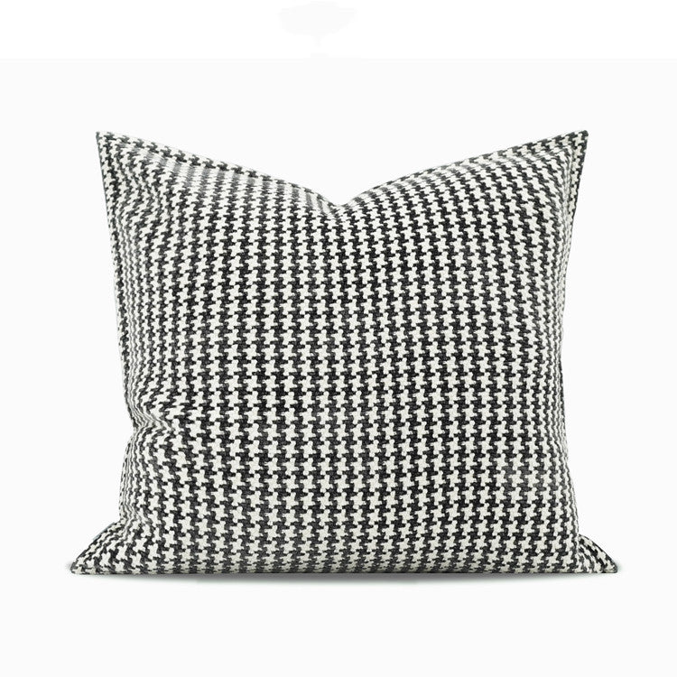 KTX-750995 Black and White Houndstooth Cotton Linen Cushion Pillow Available in Multiple Sizes
