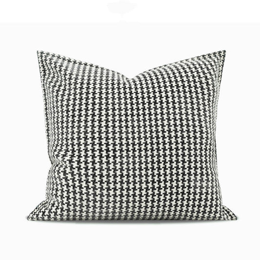 KTX-750995 Black and White Houndstooth Cotton Linen Cushion Pillow Available in Multiple Sizes