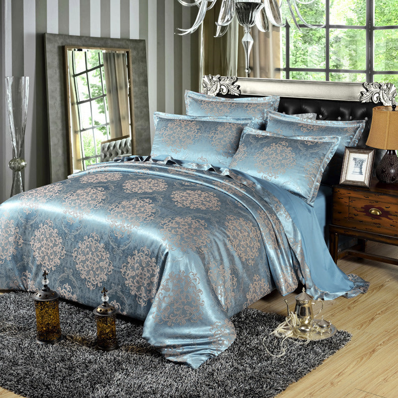 KTX-752083 Cotton Satin 4-Piece Bedding Set with Lace Design - Various Sizes Available