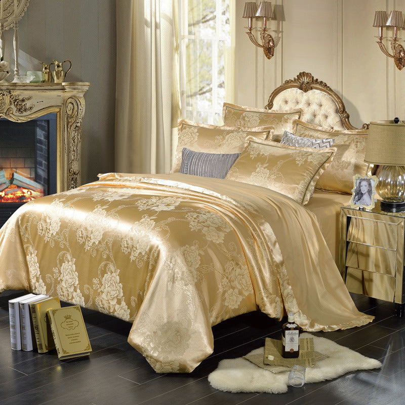 KTX-752083 Cotton Satin 4-Piece Bedding Set with Lace Design - Various Sizes Available