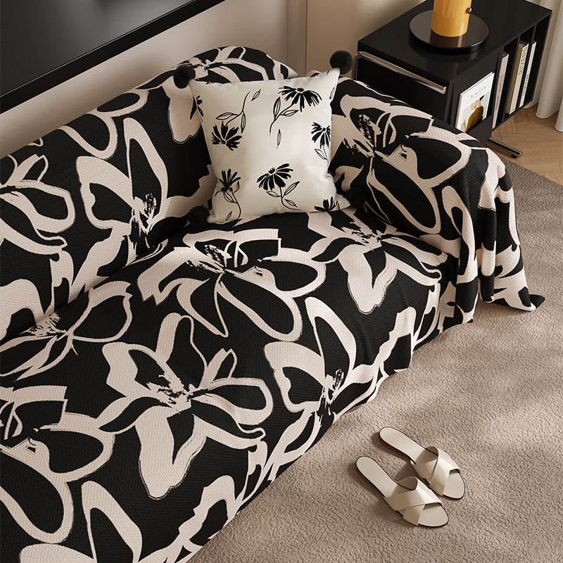 KTX-752211 Stain-Resistant Black Sofa Cushion for Living Room - Stylish Floral Pattern, Multiple Sizes Available