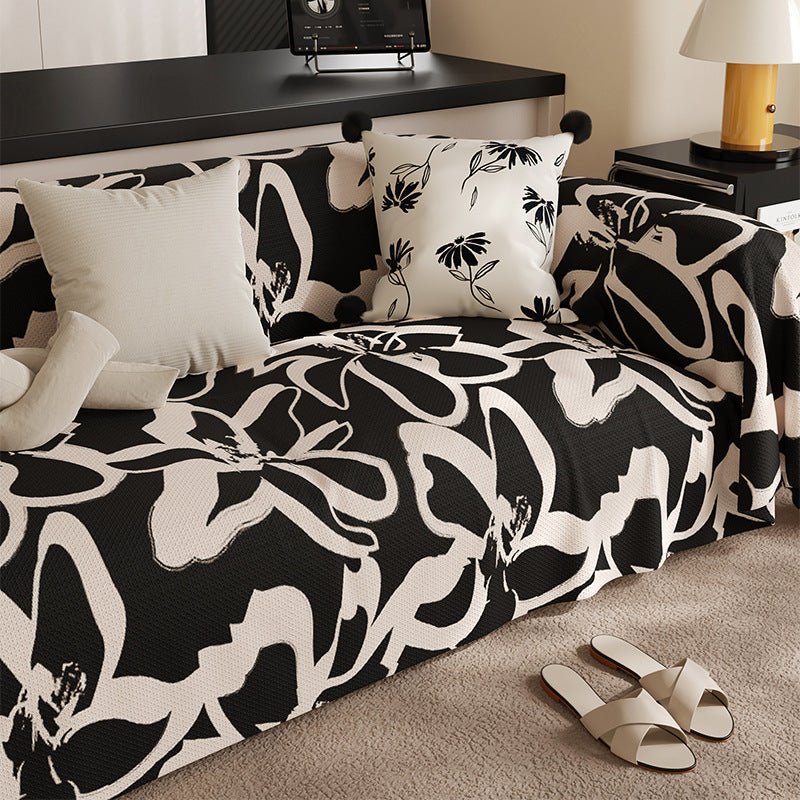 KTX-752211 Stain-Resistant Black Sofa Cushion for Living Room - Stylish Floral Pattern, Multiple Sizes Available