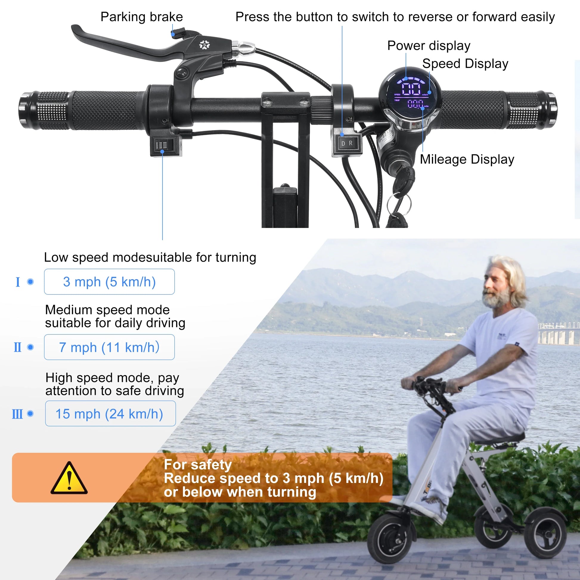 KTX-752659 Electric Folding Tricycle Mobility Scooter for Adults - Lightweight with Removable Battery, 10-Inch Tires, 30km Range