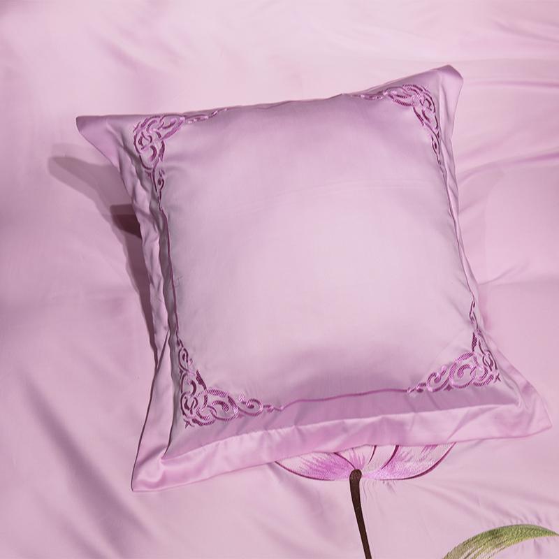 KTX-753235 Washed Silk Bedding Set in Tencel with European Pattern – Embroidered and Quilted Design