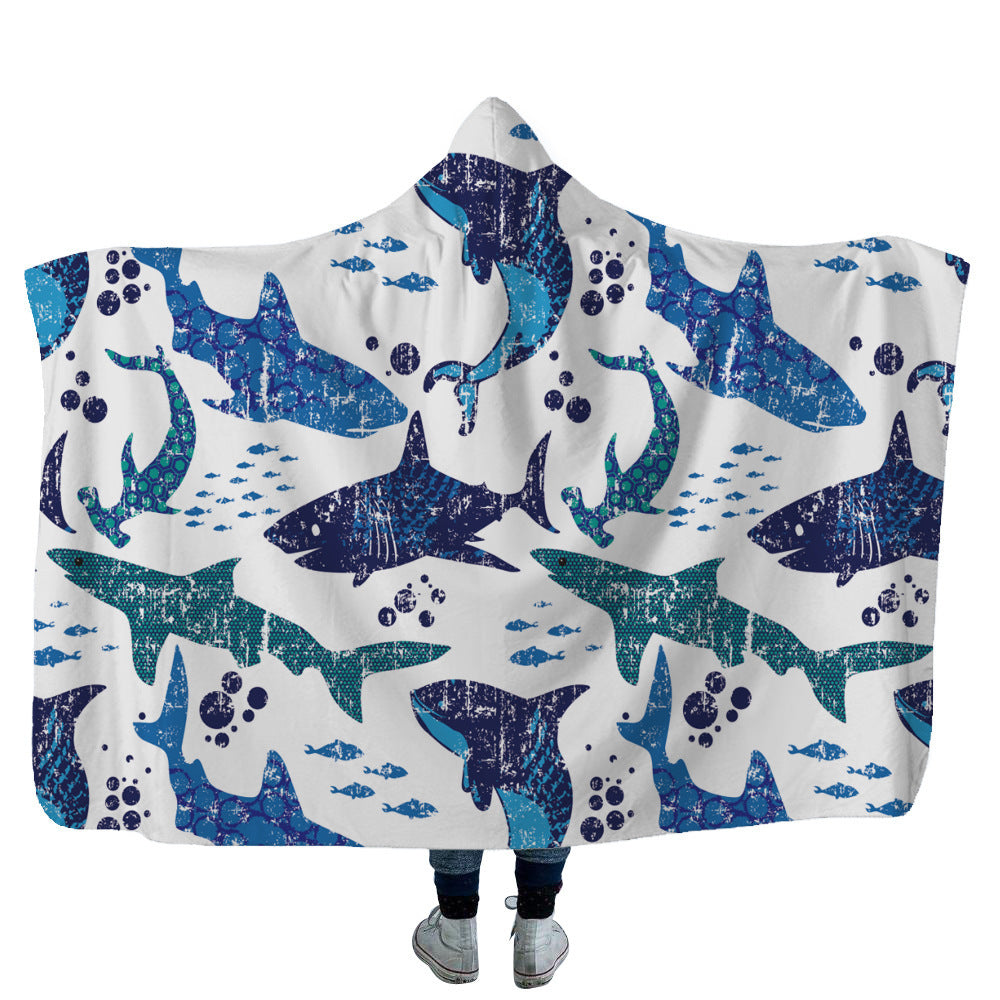 KTX-753619 Cozy Shark, Tortoise, and Crab Hooded Blanket for Kids