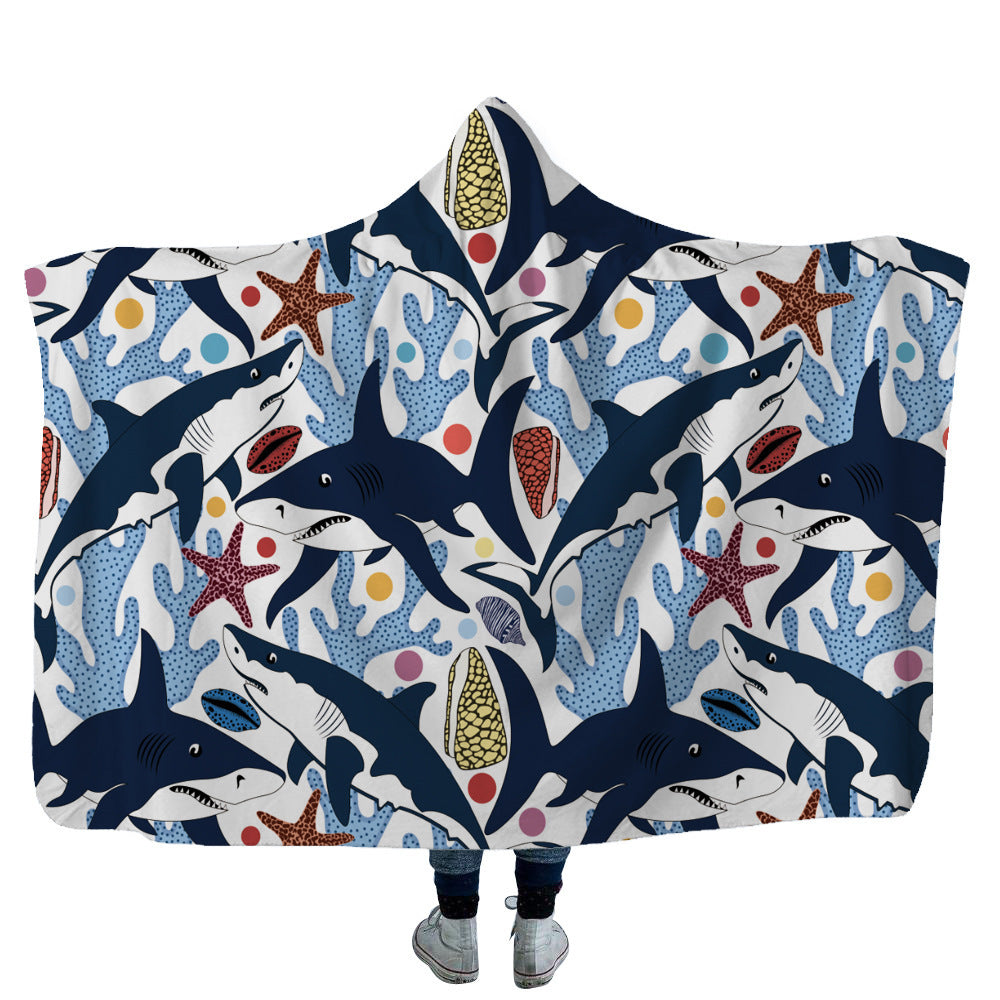 KTX-753619 Cozy Shark, Tortoise, and Crab Hooded Blanket for Kids