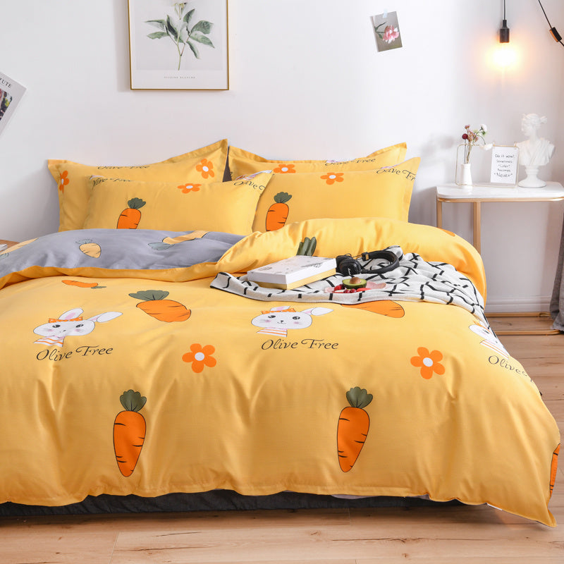 KTX-754771 Aloe Cotton Nordic Style Bed Sheet and Duvet Cover Set - Four-Piece Bedding Ensemble for Single or Double Beds