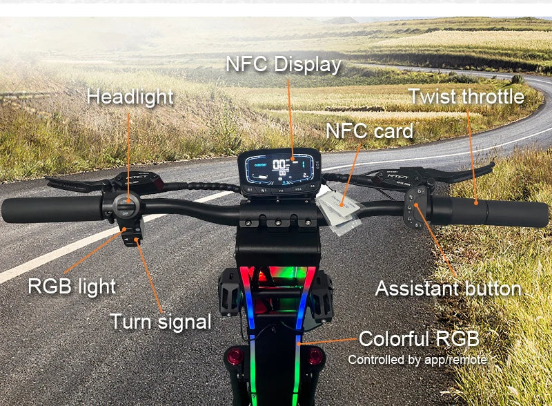 KTX-754963 Folding Electric Scooter with 10000W Dual Motor, 72V 40Ah Battery, 13-Inch Fat Tires, Bluetooth, RGB Lights