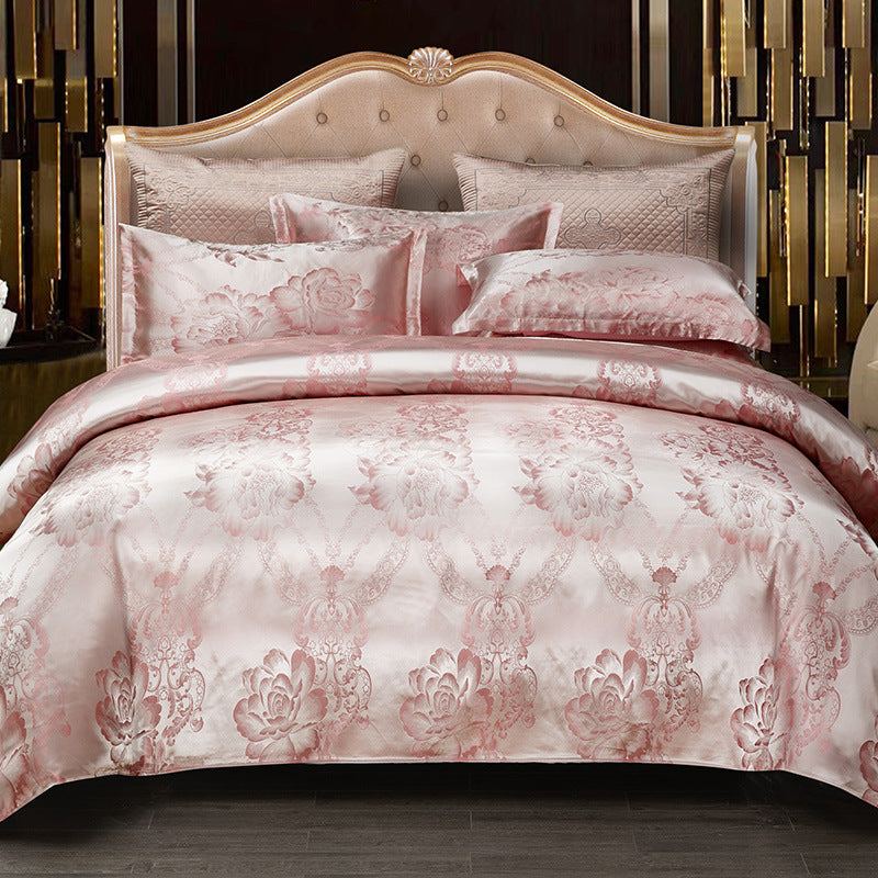 KTX-755091 European Light Luxury Satin Jacquard Wedding Bedding Set - Four-Piece Floral Design