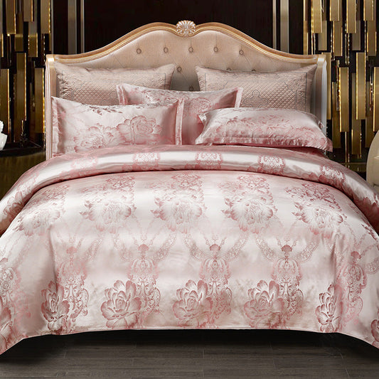 KTX-755091 European Light Luxury Satin Jacquard Wedding Bedding Set - Four-Piece Floral Design