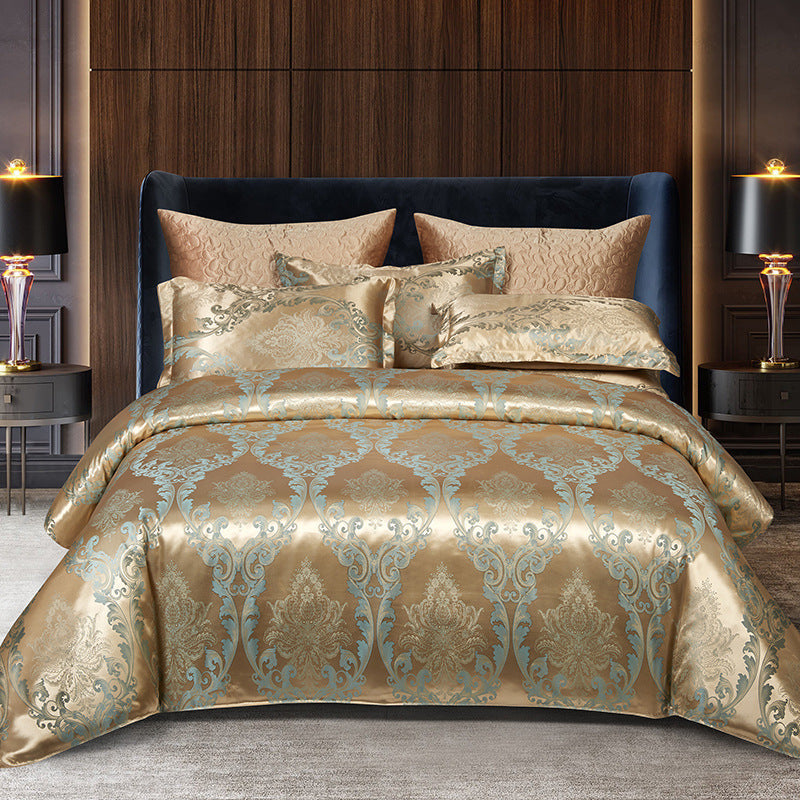 KTX-755091 European Light Luxury Satin Jacquard Wedding Bedding Set - Four-Piece Floral Design