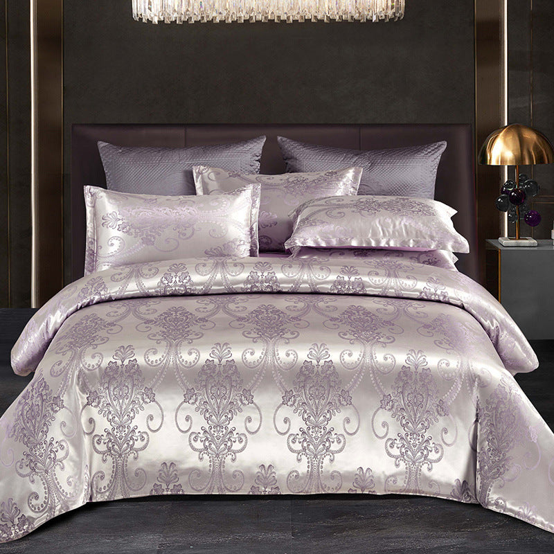 KTX-755091 European Light Luxury Satin Jacquard Wedding Bedding Set - Four-Piece Floral Design