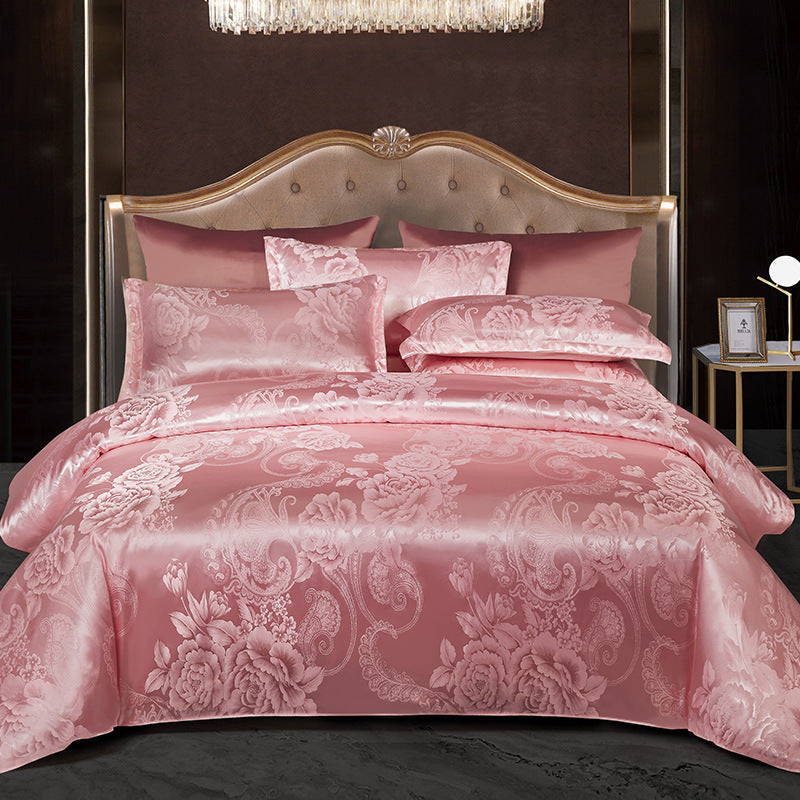 KTX-755091 European Light Luxury Satin Jacquard Wedding Bedding Set - Four-Piece Floral Design