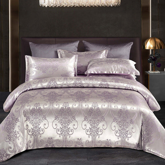 KTX-755091 European Light Luxury Satin Jacquard Wedding Bedding Set - Four-Piece Floral Design