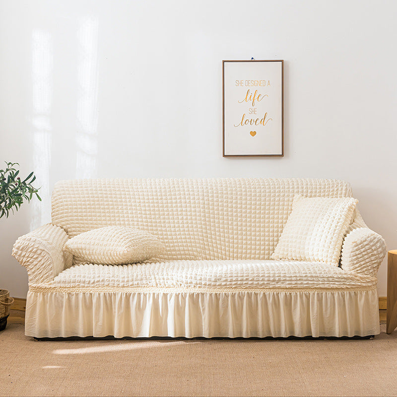KTX-755667 Universal Seersucker Sofa Cover for Two to Four-Seater Sofas, Polyester Fabric, Plain Design