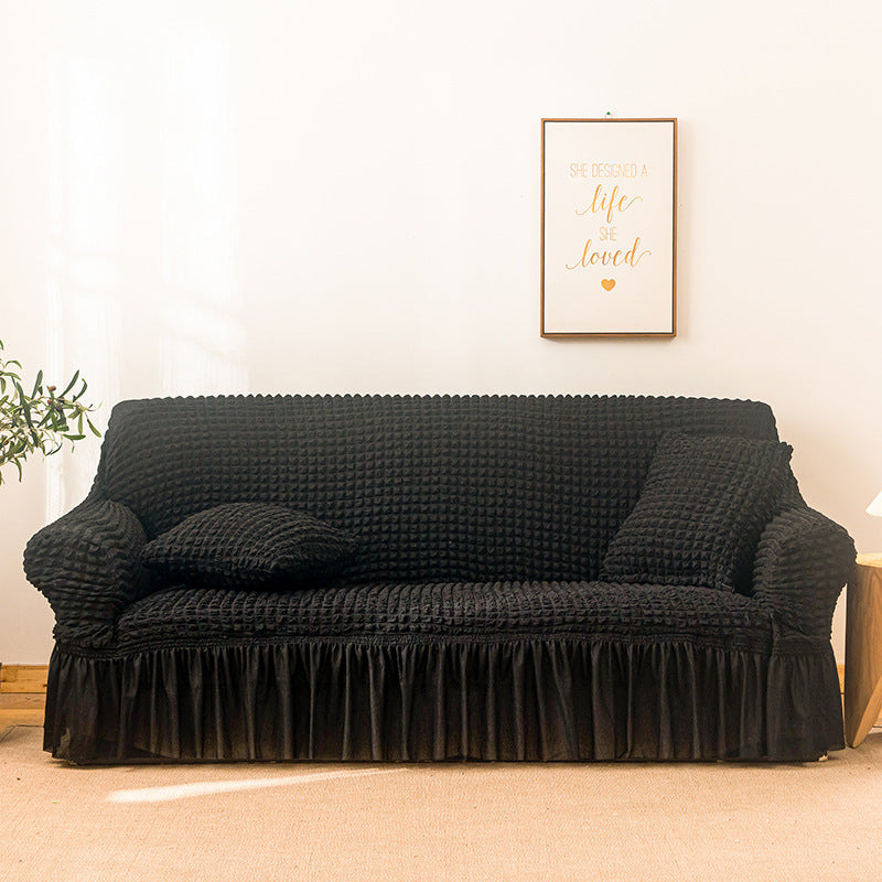 KTX-755667 Universal Seersucker Sofa Cover for Two to Four-Seater Sofas, Polyester Fabric, Plain Design