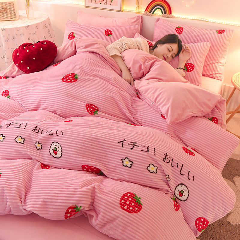 KTX-755923 Coral Velvet Flannel Bedding Set - Available in Various Designs and Sizes