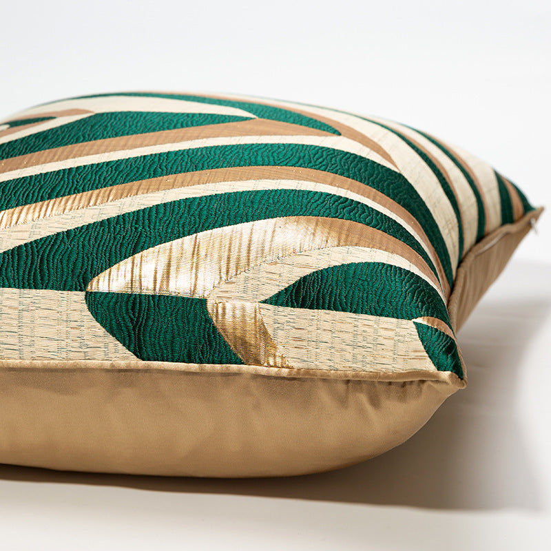 KTX-756051 Large Gold and Green Striped Lumbar Cushion Cover for Sofa and Bed 30x50cm, 45x45cm, 50x50cm