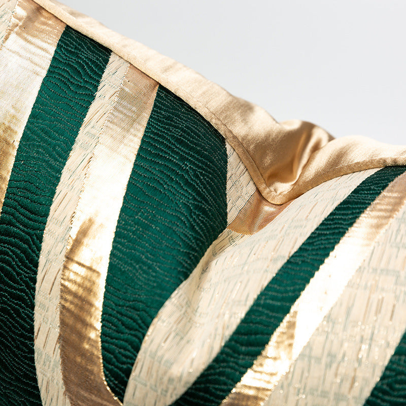 KTX-756051 Large Gold and Green Striped Lumbar Cushion Cover for Sofa and Bed 30x50cm, 45x45cm, 50x50cm