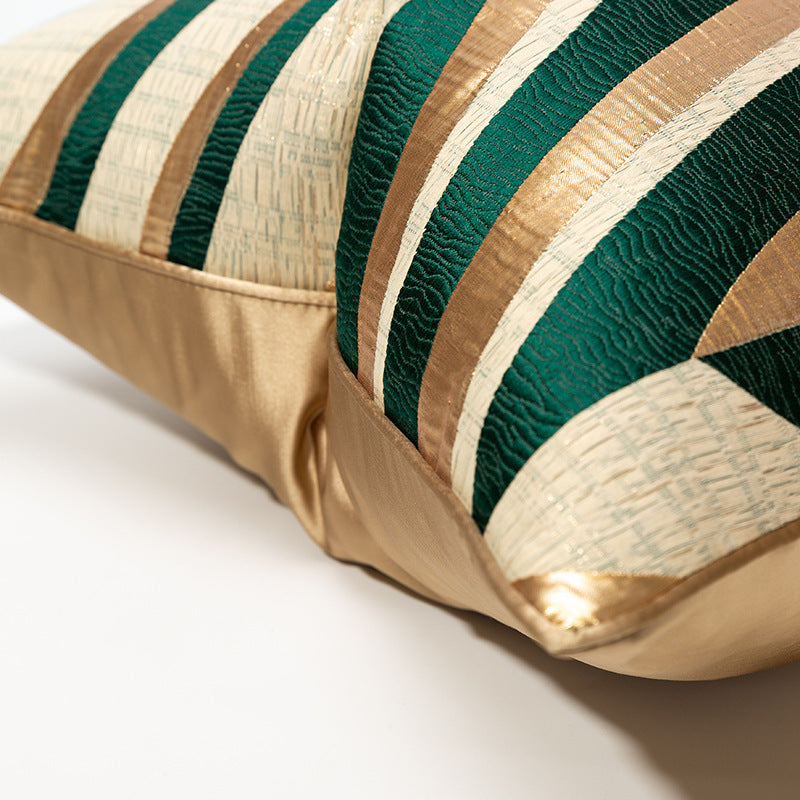 KTX-756051 Large Gold and Green Striped Lumbar Cushion Cover for Sofa and Bed 30x50cm, 45x45cm, 50x50cm