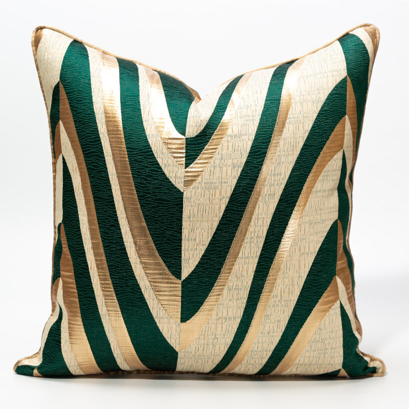 KTX-756051 Large Gold and Green Striped Lumbar Cushion Cover for Sofa and Bed 30x50cm, 45x45cm, 50x50cm