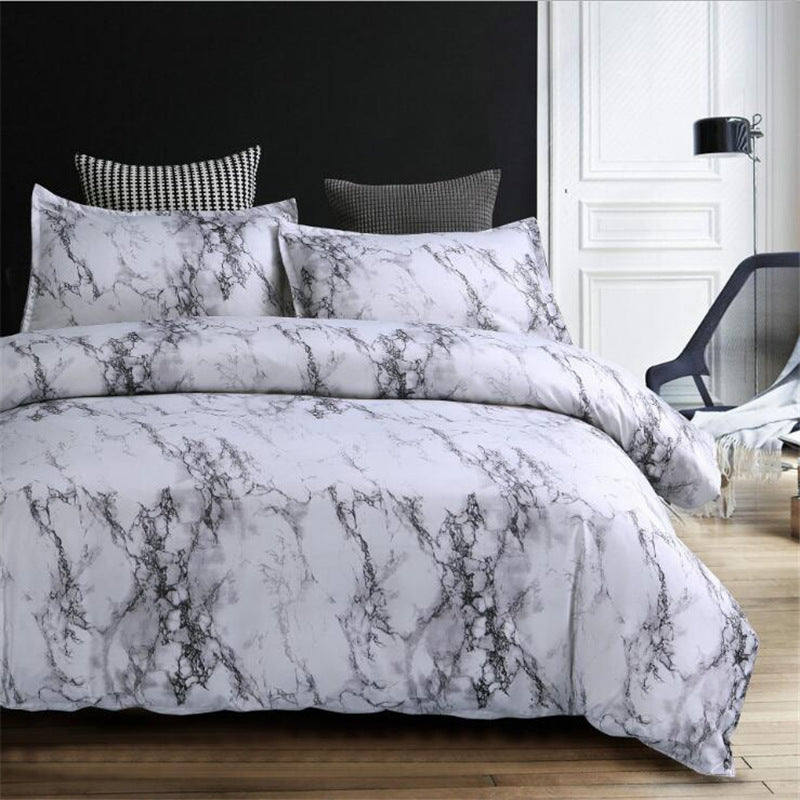KTX-756243 Marble Pattern 4-Piece Bedding Set with Duvet Cover and Pillowcases in Polyester Fiber