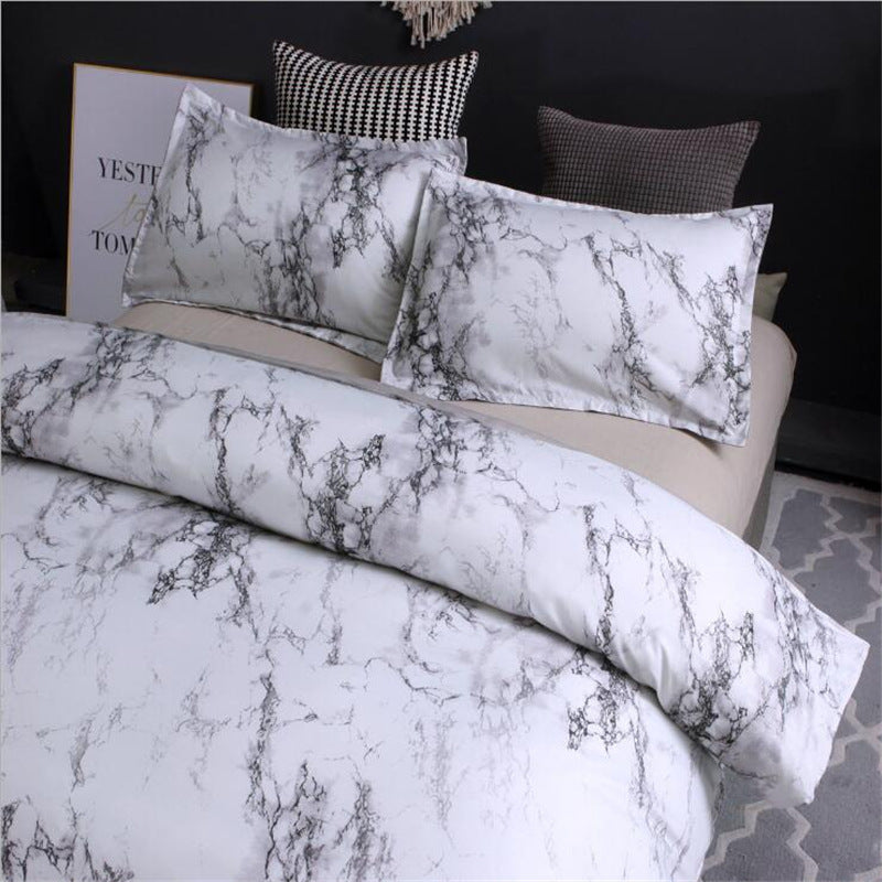 KTX-756243 Marble Pattern 4-Piece Bedding Set with Duvet Cover and Pillowcases in Polyester Fiber