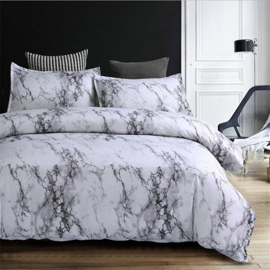 KTX-756243 Marble Pattern 4-Piece Bedding Set with Duvet Cover and Pillowcases in Polyester Fiber